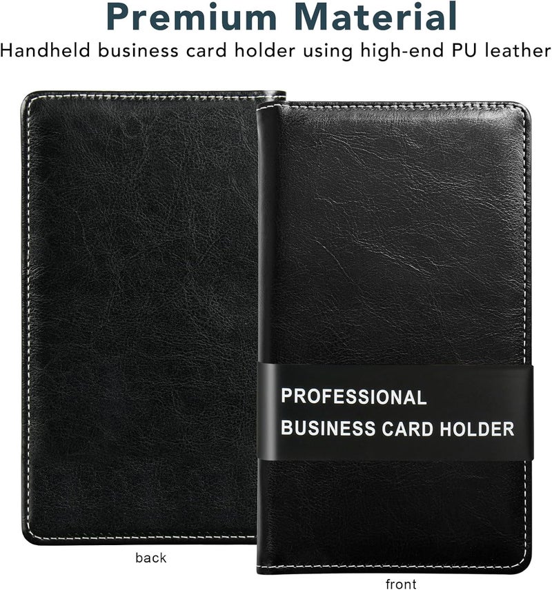DMFLY Leather Professional Business Card Holder Organizer Book - 300 Card Capacity Premium PU Folder with Soft Cover, Name Card Credit Cards Binder for Men/Women, Elegant Black - Image 2